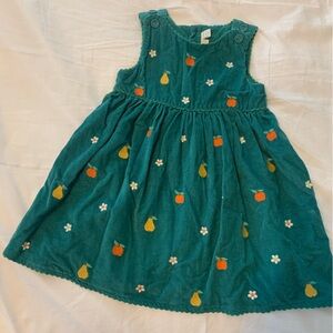 JoJo Maman Bebe Teal Dress with Fruit and Flower Embroidery